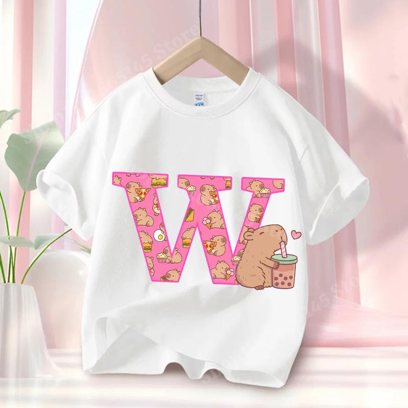 Sommer Capybara Anime Brief Niedlich Bedruckt Kinder T-Shirt Mädchen Kurzarm Mode Oberteile Kinderkleidung Lässige T-Shirts