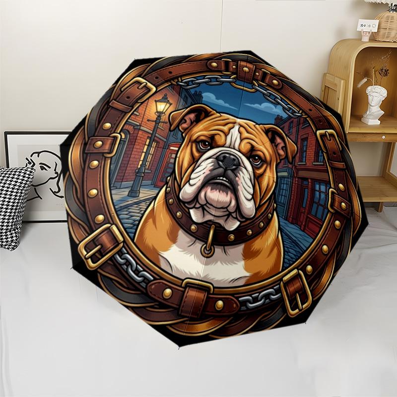 Bull Dog Urban Portrait pattern umbrella, portable and foldable design, 8 ribs, a casual accessory for Halloween, Christmas, and birthday gifts.