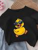 New Cute Cool Duck Cartoon Pattern Printed Summer Childrens Casual Short Sleeve Round Neck Top