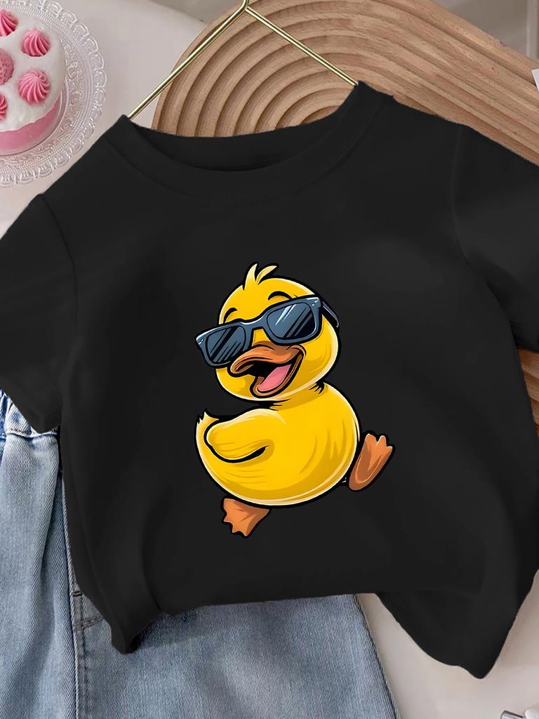 New Cute Cool Duck Cartoon Pattern Printed Summer Childrens Casual Short Sleeve Round Neck Top