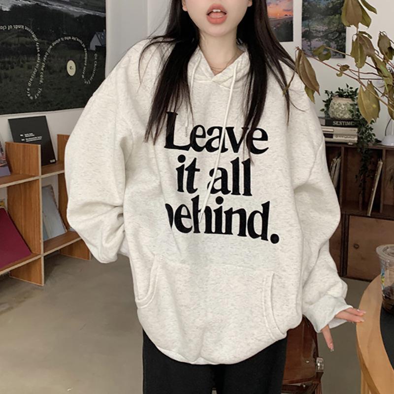 

Женская свободная толстовка с капюшоном в корейском стиле на осень и зиму M