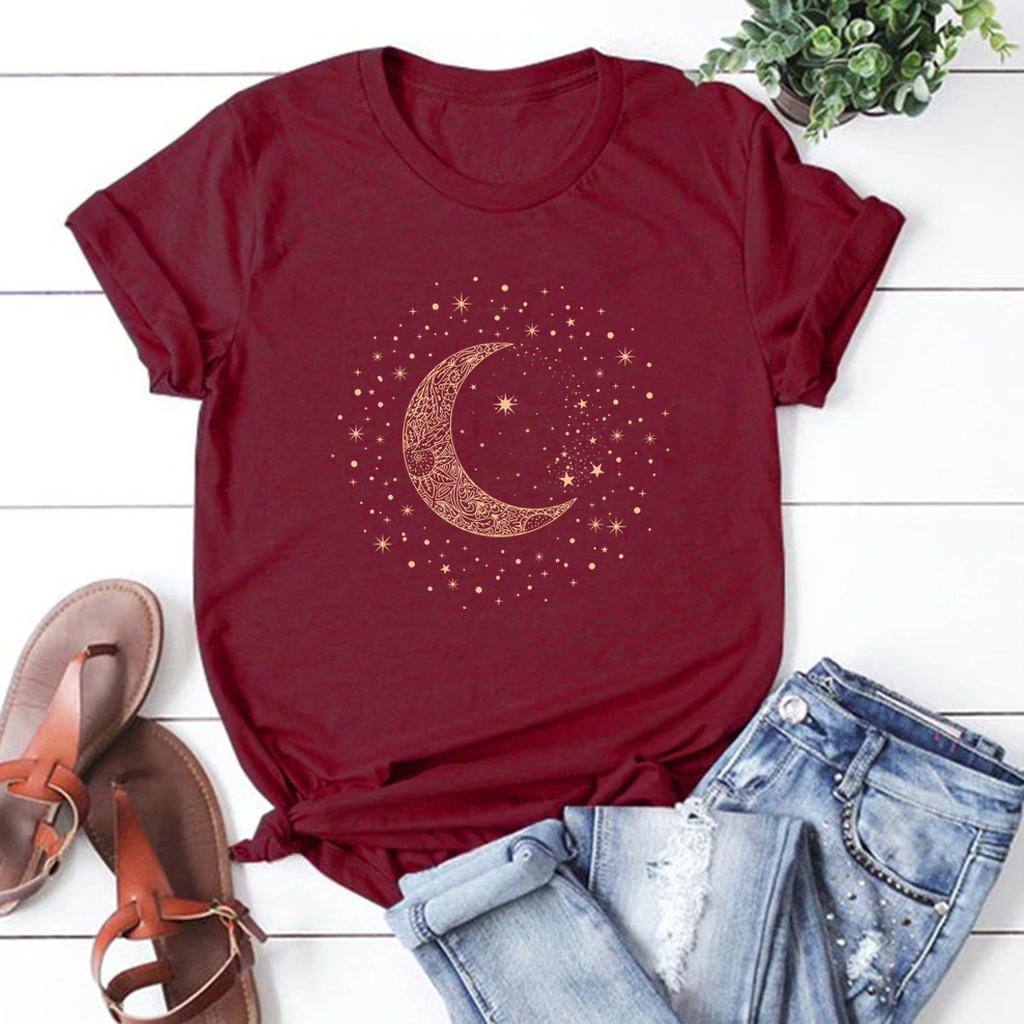 Mystic Moon Phase T-Shirt Lunar Crescent Graphic Tee Spiritual Astrology Top for Women Mystical Shirt Short Sleeve Gothic Tshirt