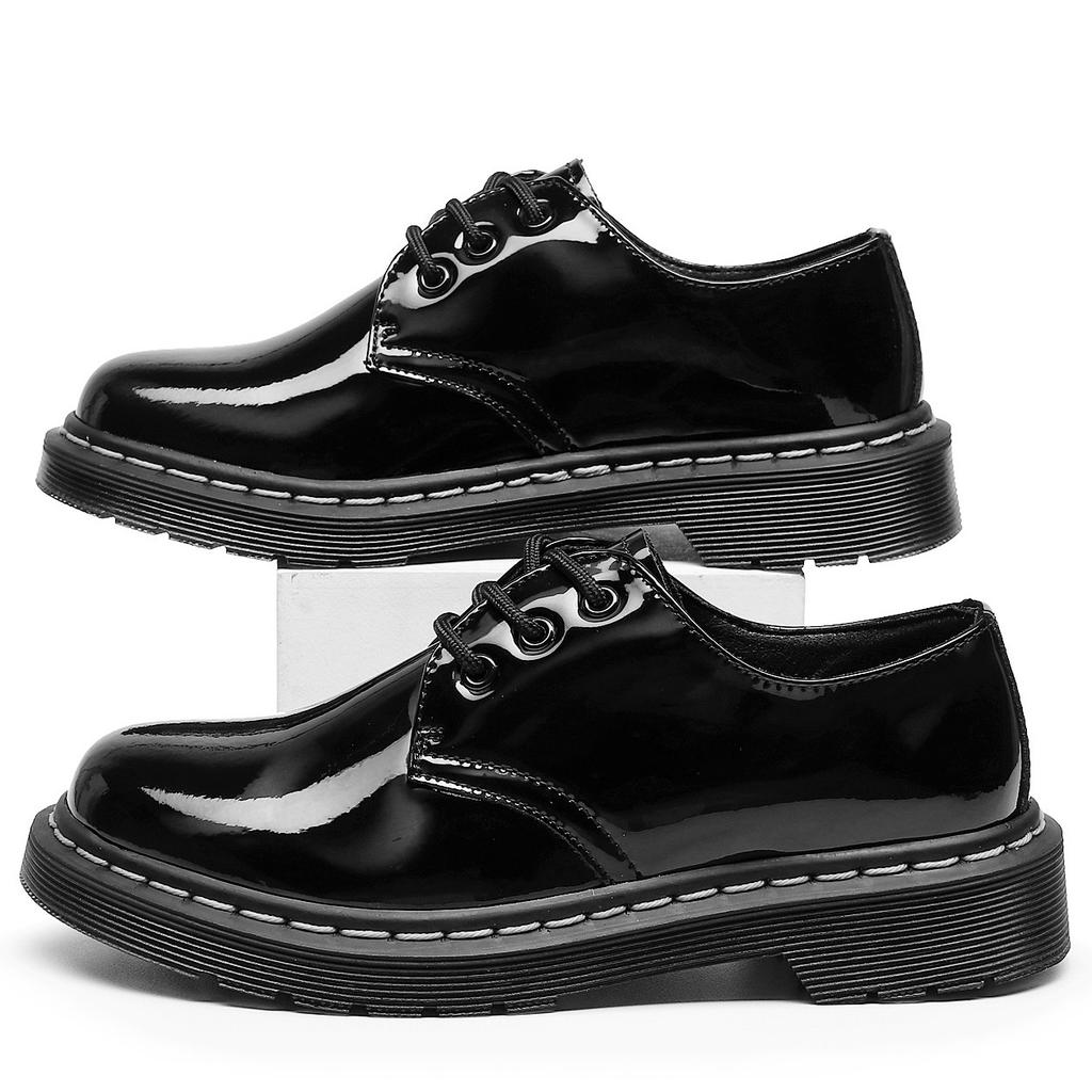 White Line, Mirror Low-top Small Leather Shoes Women's Genuine Leather British Large-size Short Boots Round Head Men's and Women's Casual Shoes