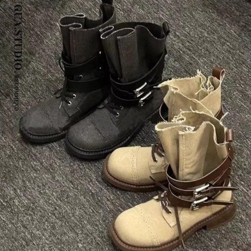 Fashion Retro Women's 2025 New Thick Heel Belt Buckle Short Boots Versatile Casual Motorcycle Boots