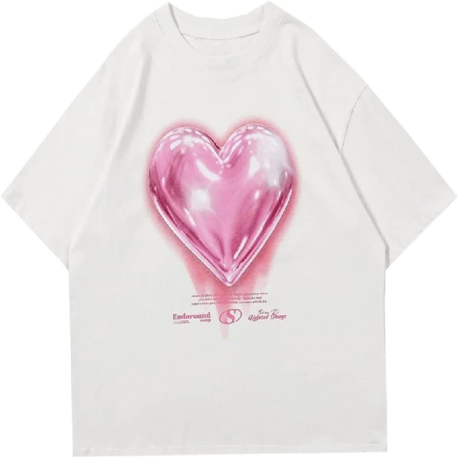 Vamtac Oversized Graphic Tees Vintage Love Balloon Printed Casual Streetwear Tops Summer Cotton T Shirts Y2k Unisex XXXXXL белый
