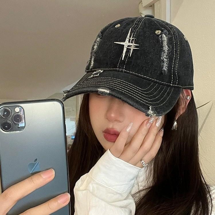 Vintage Denim Baseball Cap For Women Men With Embellished Water Drip Stars Stylish Sun Hat