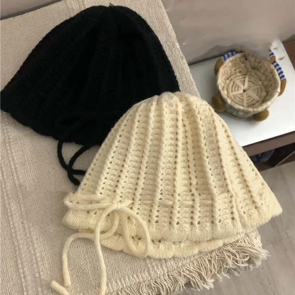 Korean Style Bow Knitted Hat All-match Brimless Beanie Cap Personality Crochet Pullover Cap Spring