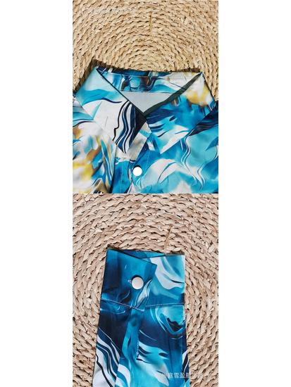 European & American Spring/Fall New Style Long Sleeve Lapel Loose Fit Digital Print Shirt