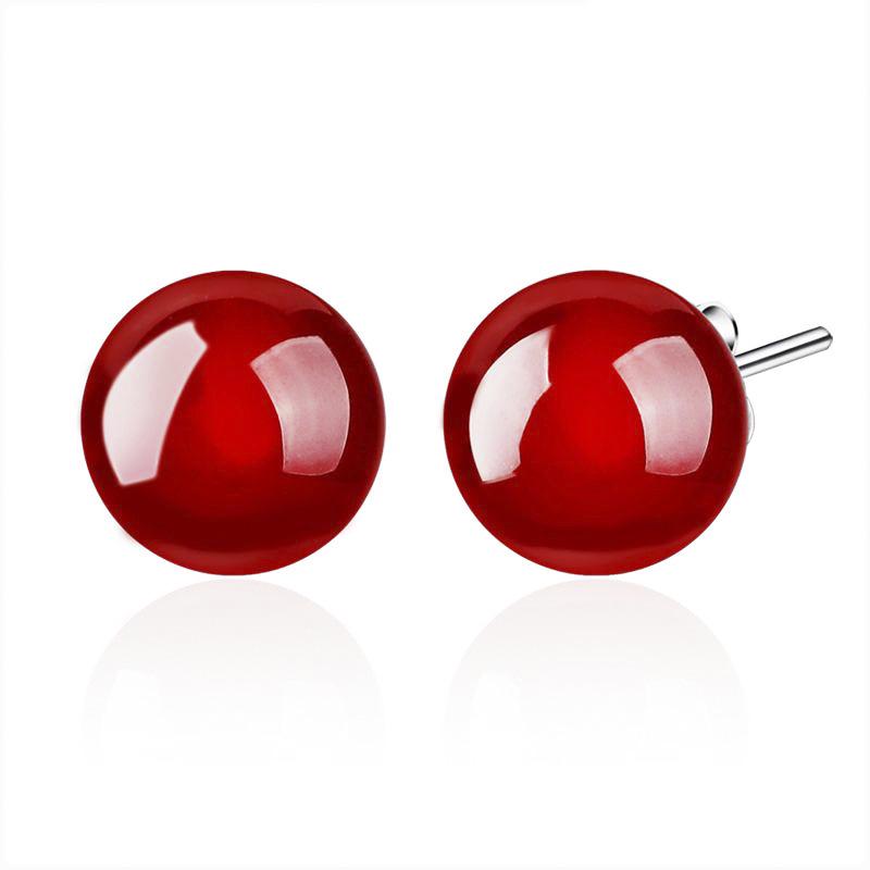 Korean Style Red Agate Pearl Stud Earrings for Women and Girls - Elegant Silver-Plated Jewelry