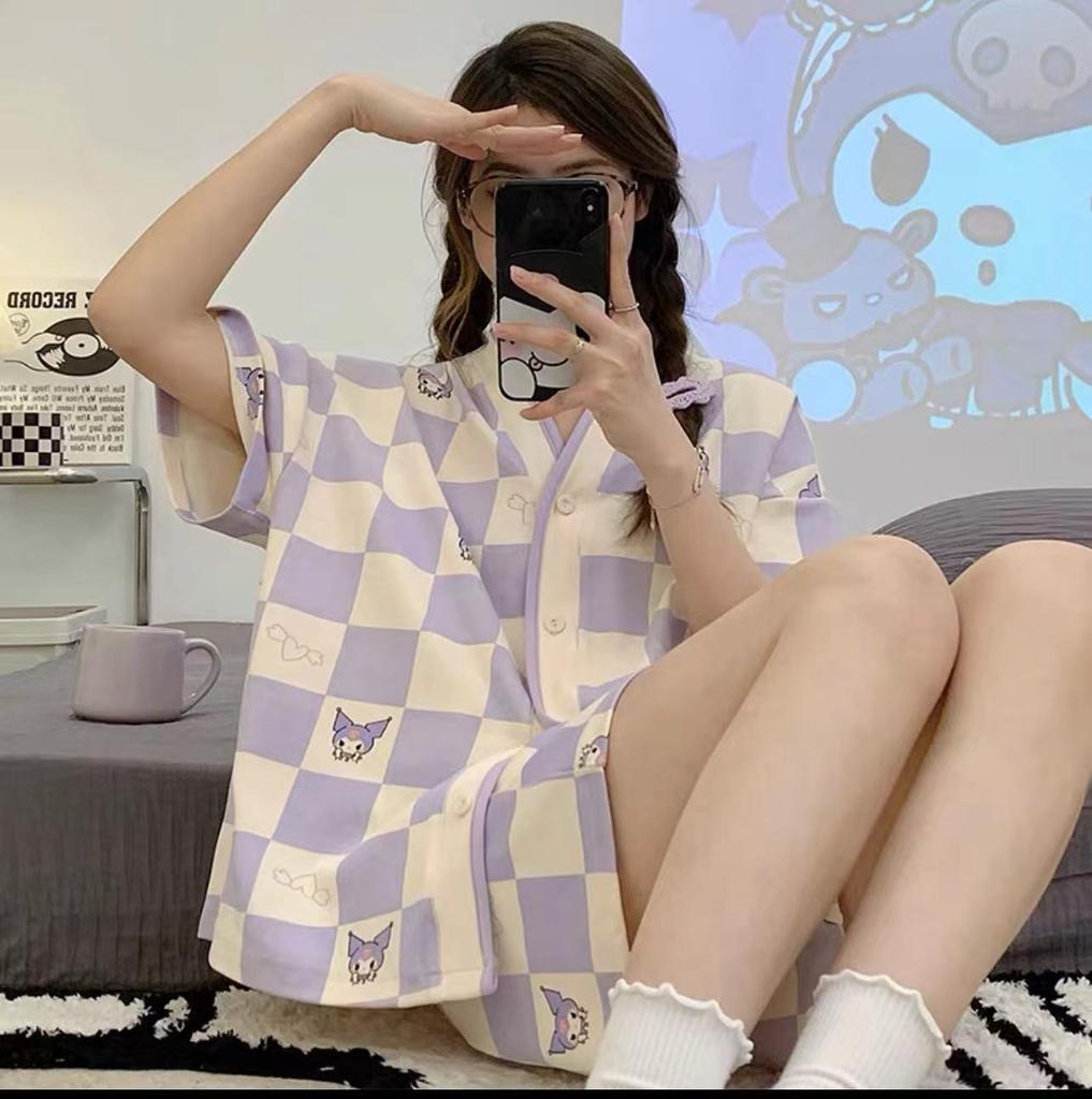 Cardigan Short Sleeve Shorts Pajama Set Girls Summer Kimono Sweet Cute Panda Can Wear Loungewear