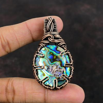 Abalone Shell Pendant Copper Wire Wrapped Pendant Genuine Gemstone Jewelry Handmade Pendant Copper Wire Jewelry Antique Pendant Gift For Her