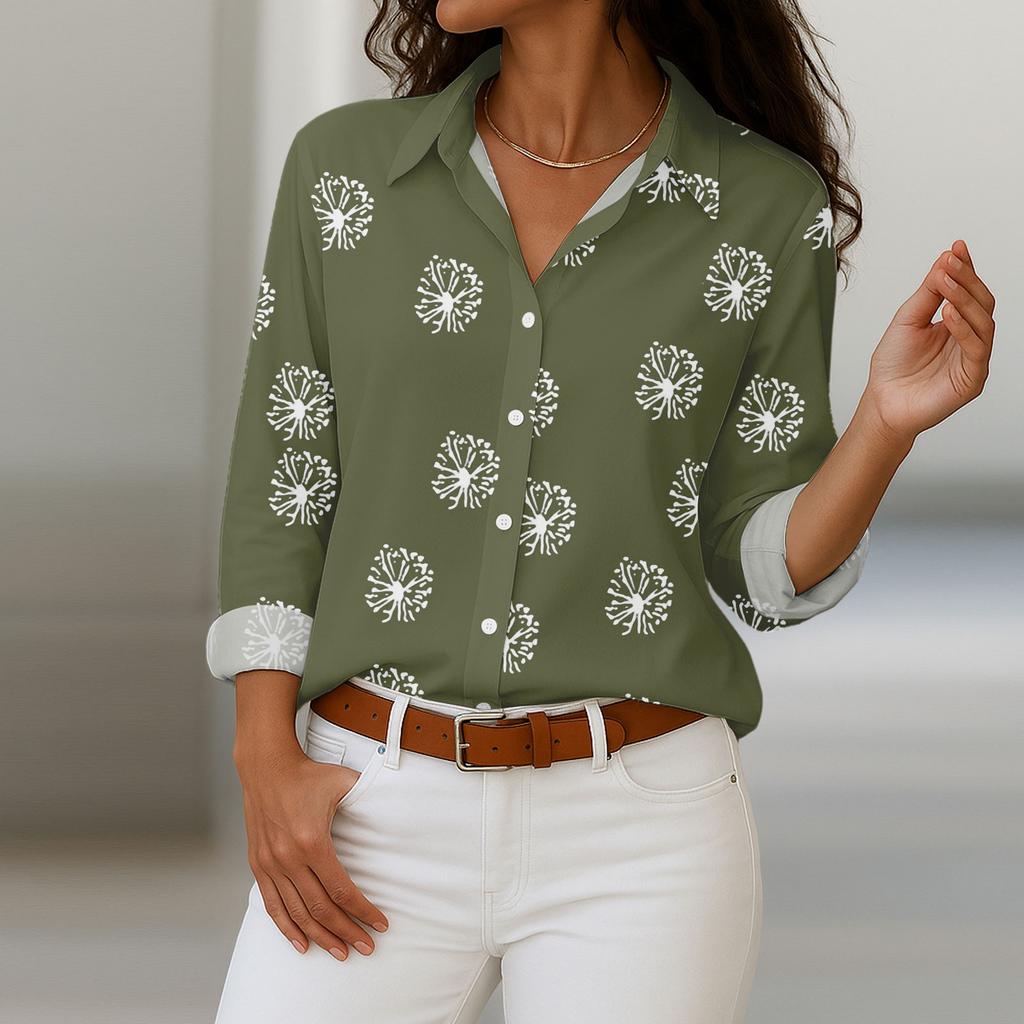 Dámská košile s knoflíky s květinovým potiskem, ležérní košile s dlouhým rukávem, halenky, ležérní základní topy plus size