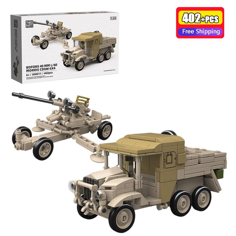 402Pcs British Bofors 40mm L60 Anti Aircraft Gun Morris CDSW 6X4 Artillery Tractor Building Blocks WW2 Army Military Bricks Toys
