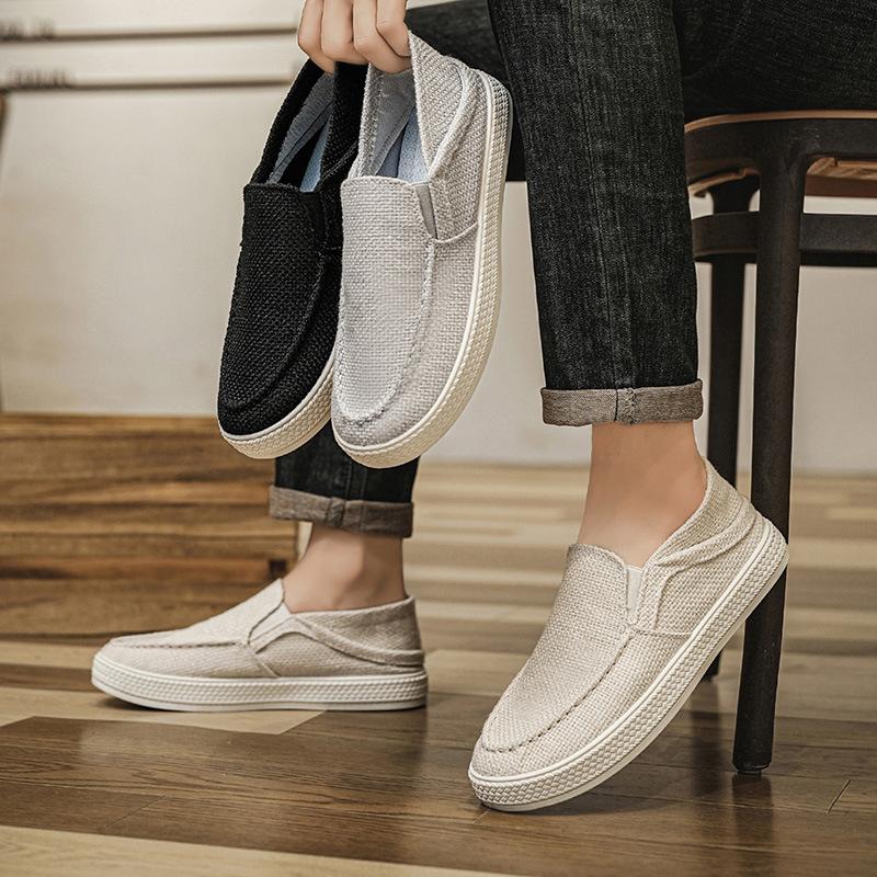 2025 men's shoes summer breathable thin leisure sports one pedal to work board shoes deodorant old Beijing cloth shoes