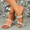 Fashion Elegant Ladies Pearls Pvc Transparent Sandals Slip On Clear High Heels Slippers Woman Square Toe Silver Shoes Sandalias De Mujer