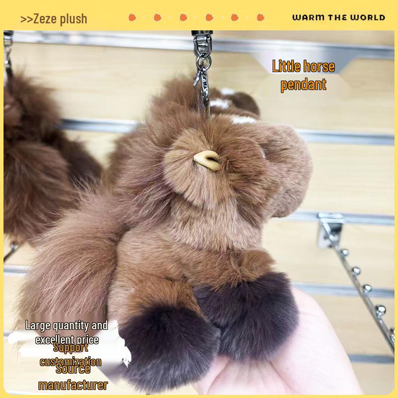 Rex Rabbit Fur Pony Keychain: Cute Cartoon Horse Doll Event Gift
