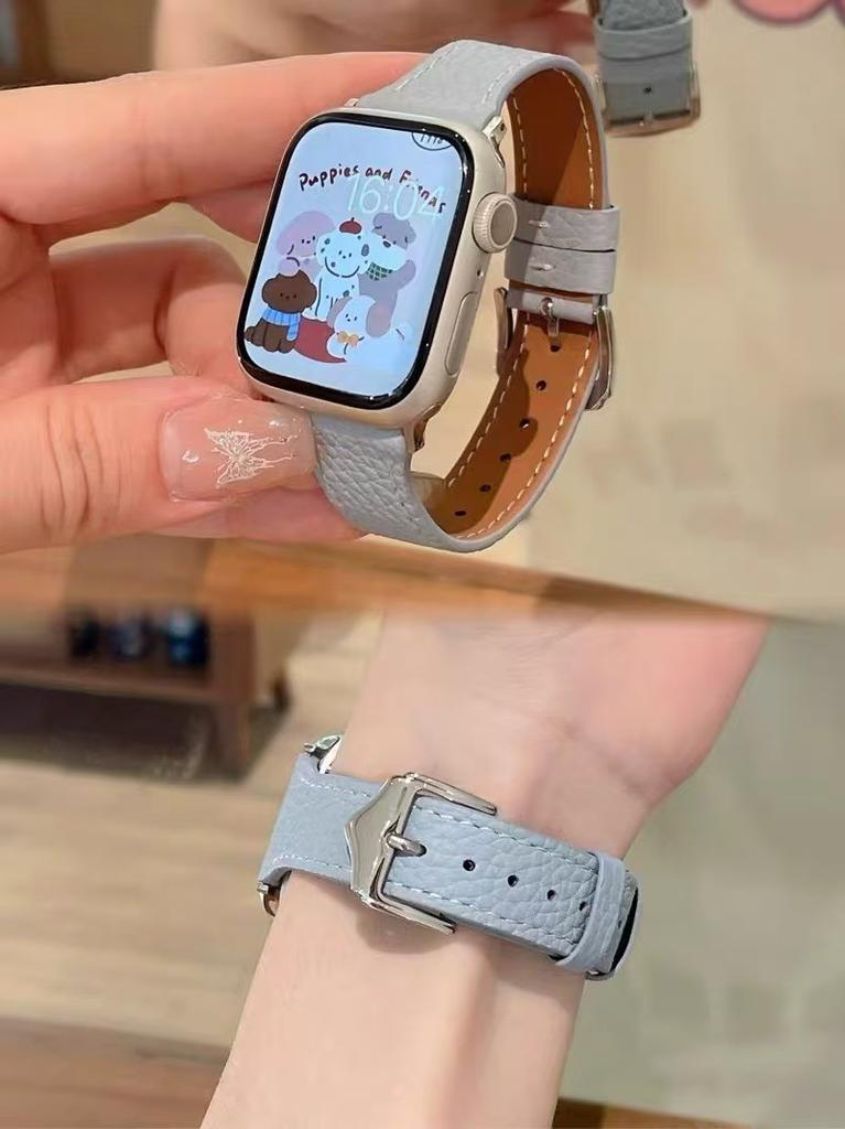 The Thin Pebbled Leather Strap Is Suitable for AppleWatch10, Apple Watch S9iwatch87th Generation SE Girl