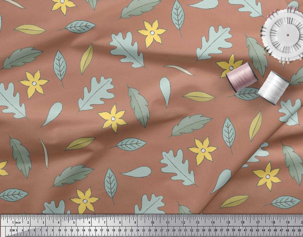 Soimoi Gray Japan Crepe Satin Fabric Leaf Floral Decor Fabric Printed Metre 42 Inch