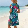 Short Sleeve Casual Dress with Floral Print Crew Neck Loose Fit Lightweight Material for Women