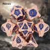 7 Pcs Copper Blue Tree Stump Root Metal Dice Solid Metal Polyhedral Dice Set Suitable for Role-Playing RPG  Board Game Card Game