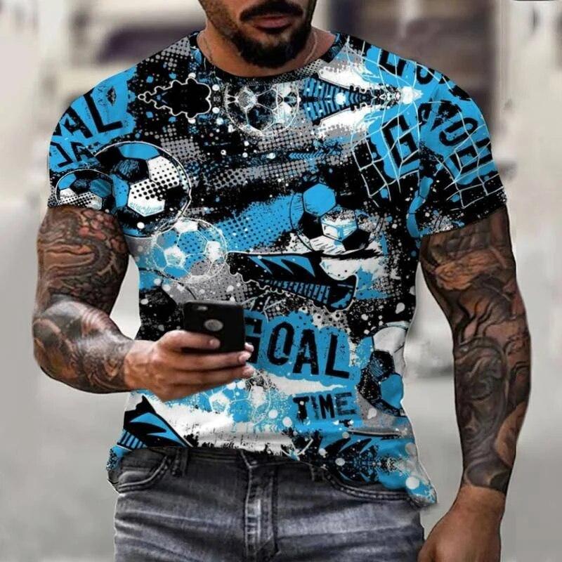 Xin nan zhuang Summer Graffiti Football Bar Men's T-Shirt 3D Men's Casual Fashion Tops Short Sleeves