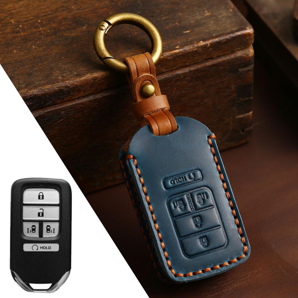 Leather Car Fob Key Cover Case Set for Honda Accord Civic Pilot Fit Smart Remote Keychain Accessories Holder Shell Protector