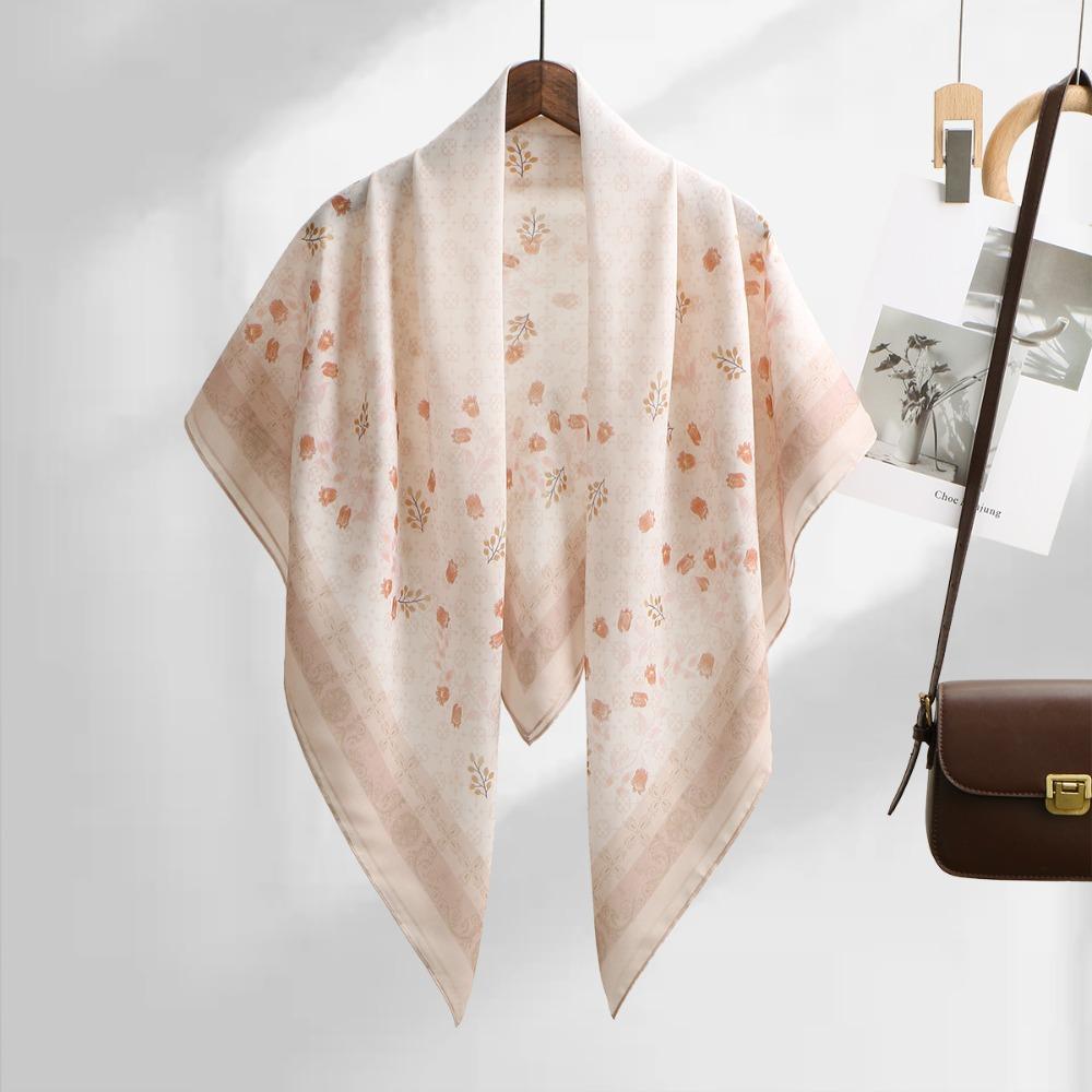 Lightweight Square Shape Floral Printed Scarf 110cm Size Breathable Voile Scarf Versatile Malaysia Style Headscarf Headscarf Use