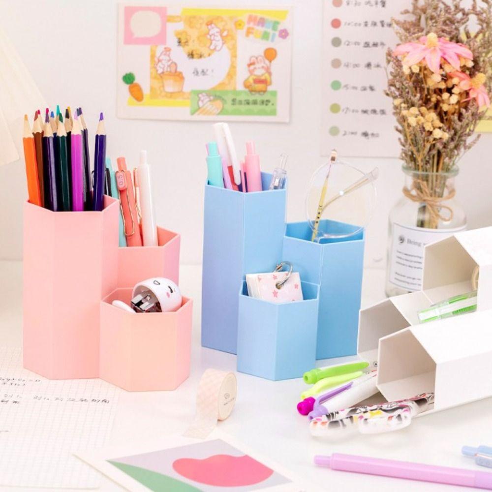Large-capacity Pencil Case 3-Grid Desktop Organizer Multifunctional Pen Holder Student