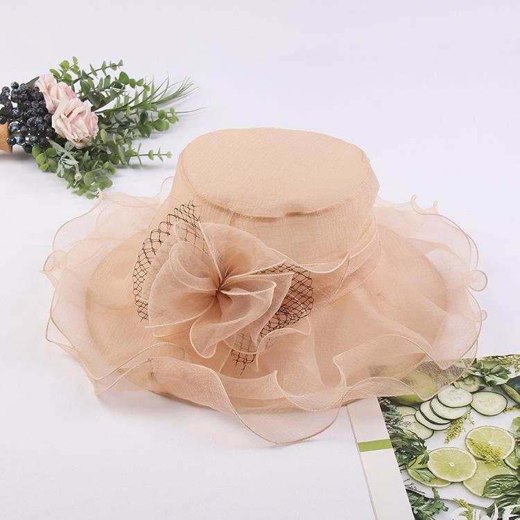 Hat Women'S Summer New Anti-Ultraviolet Beach Sun Hat Organza Flower Sun Hat Big Edge Mesh Top Hat