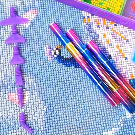 1 set set de instrumente pentru pictura cu strasuri, prindere confortabilă, pix de găurit cu fir colorat, cu capete de schimb pentru bricolaj