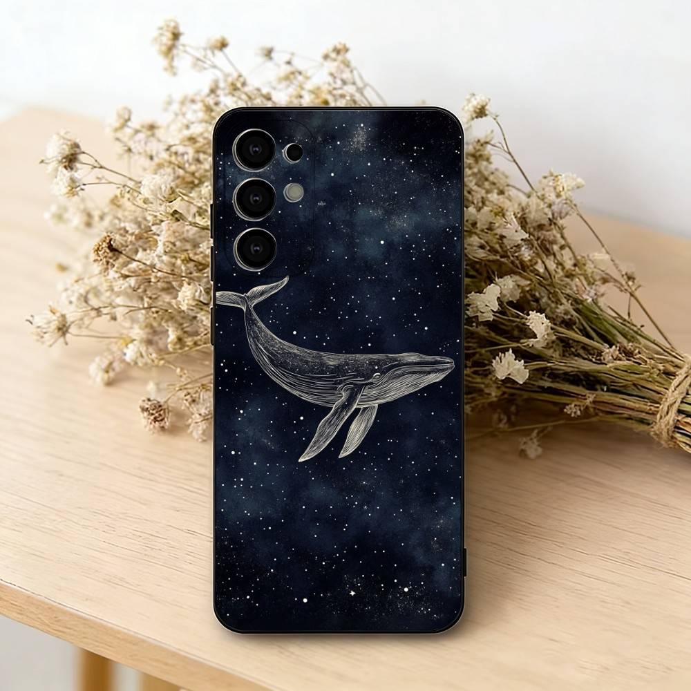 Line W-Whale Phone Case For Samsung S25,S24,S21,S22,S23,S30,Ultra,S20,Plus,Fe,Soft Silicone Black Cover