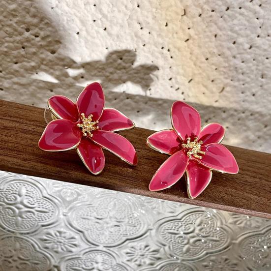 1 par øredobber med stift i retrostil, fargerik emalje, blomsterform, ørestifter, skinnende personlige øredobber, smykkegave