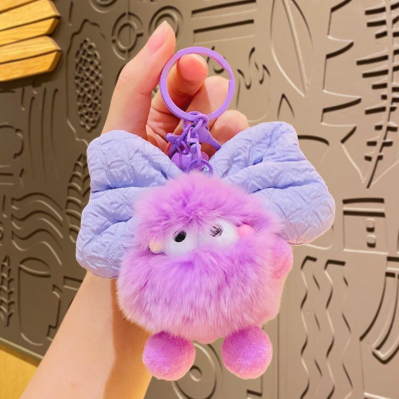 Adorable Plush Bowknot Pom Pom Car Keychain Creative Couples Backpack Pendant