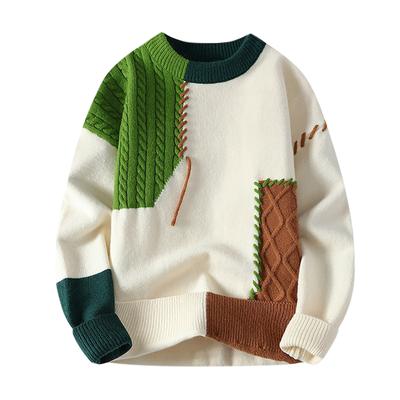Podzim Zima Teplé Pánské Svetry Módní Patchwork Pulovry Pletené Ležérní Svetry s výstřihem do O