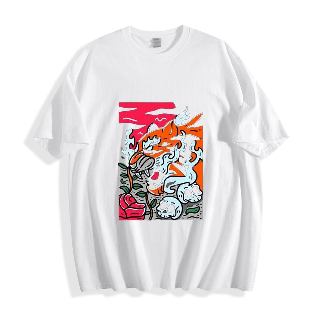 Tiger, Rose and Skulls Graphic T-Shirt Mens Womens Tees Top - Edgy Artistic Vibe Unisex Tee