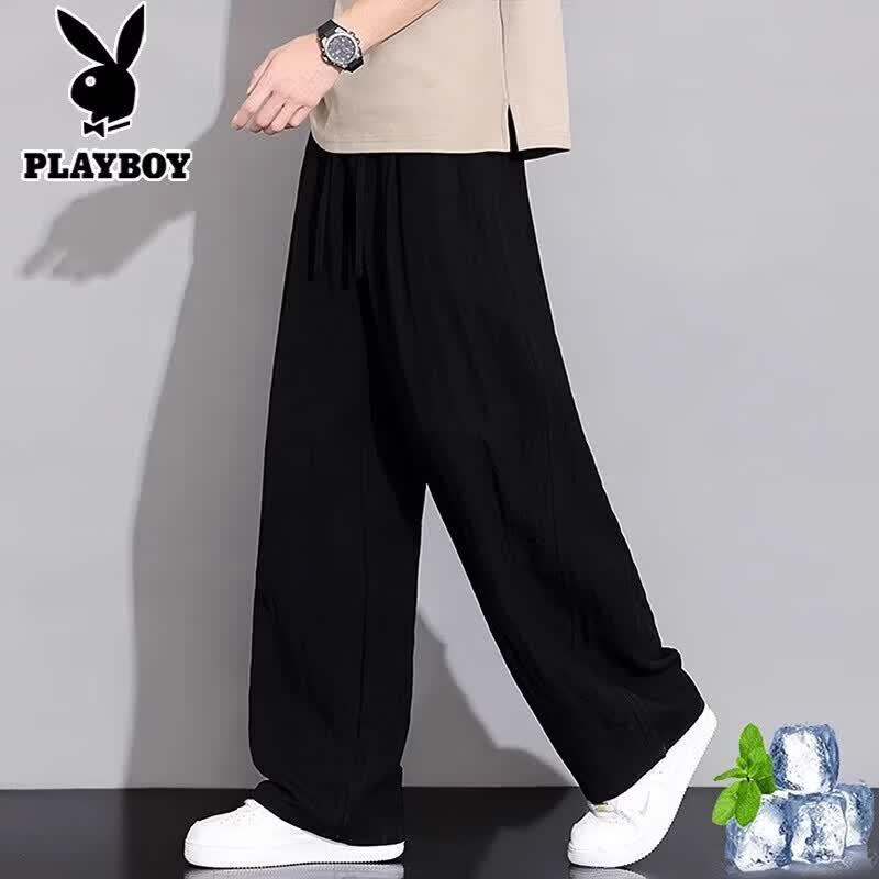 PLAYBOY Men s Summer Linen Blend Tencel Ice Silk Casual Pants 3XL