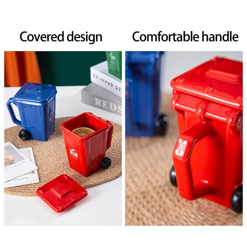 3D Trash Can Design Ceramic Coffee Mugs 400ml Creative Kitchen Cup Garbage Can Shape Mugs For Home Office Gift
