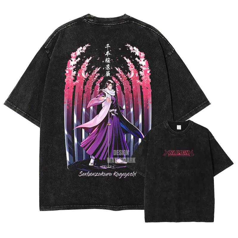 Bandai Anime B-Bleach Maglietta Vintage Lavata Unohana Retsu Magliette Retro Harajuku Renji Uryuu Ichigo Top Magliette Uomo