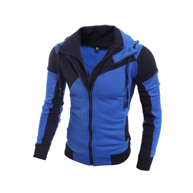 Sudadera Deportiva con Capucha y Cremallera Doble con Bloque de Color Slim para Hombre