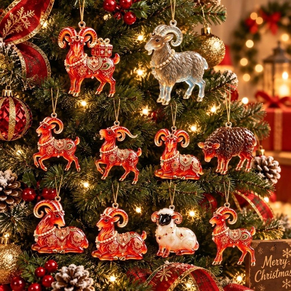 5/7/10 pcs 2D Flat Lamb Hanging Ornaments New Year Christmas Decorations Acrylic Goat Pendant Gift