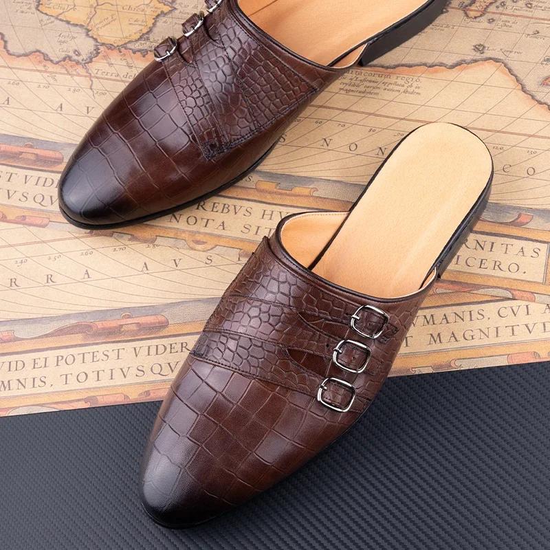 Pánské sandály z pravé kůže Letní ploché mokasíny Ležérní obuv Venkovní voděodolné Nazouvací pantofle pro muže Zakázkové pantofle