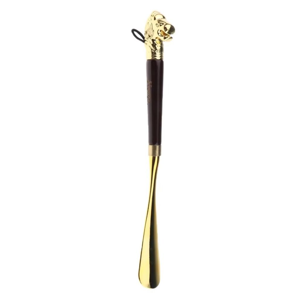 32cm Metal Shoe Horn Long Lion/Horse Head Wood Handle Shoehorn Shoes Wearing Tool Handheld Portable Shoe Lifter Reduce Bending