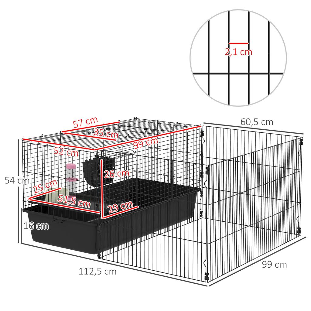 Small Animal Cage with Removable Enclosure, Playpen with Hutch, Incl. Accessories, Black