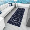 Nautical Anchor Compass Area Rug, Marine Theme Non-Slip Carpet for Yacht Deck and Living Room, Coastal Home Decor