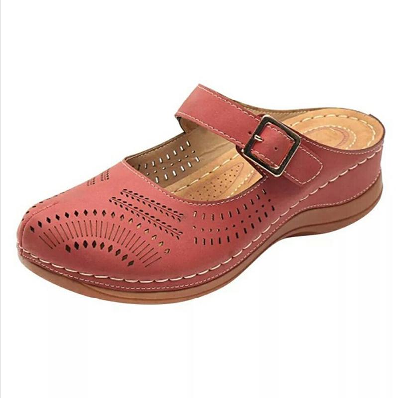 2024 New Women Flat Shoes Mules For Women PU Leather Round Head Sandals Closed Toe Sandals Women Slipper Non-slip Retro Shoes