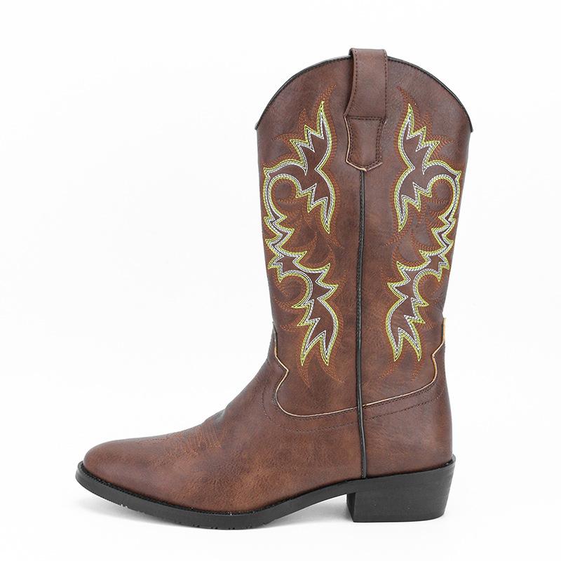 Fashion Handmade Men Cowboy Boots New Slip on Men Riding Boots Embroidery Western Boots Pointed-toe Mid-calf Male Boot Botas Para Hombre