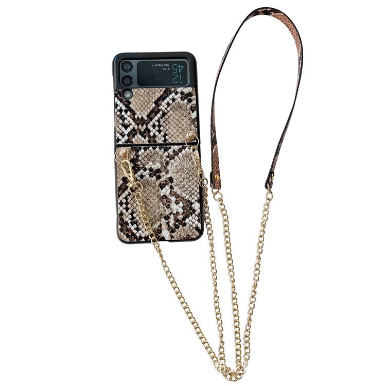 Galaxy Z Flip4 Phone Case Snakeskin Twill Chain for Samsung ZFlip3 Up and Down Folding Case