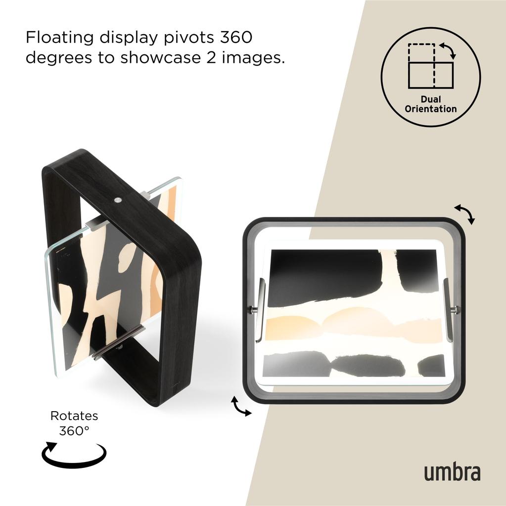 Umbra Bellwood 8x10 Desk Picture Frame with Curved Wood Trim and Rotating Walnut Double-Sided Display,