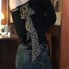 Women's Leopard Print One-Shoulder Bow Knot Long Sleeve Top