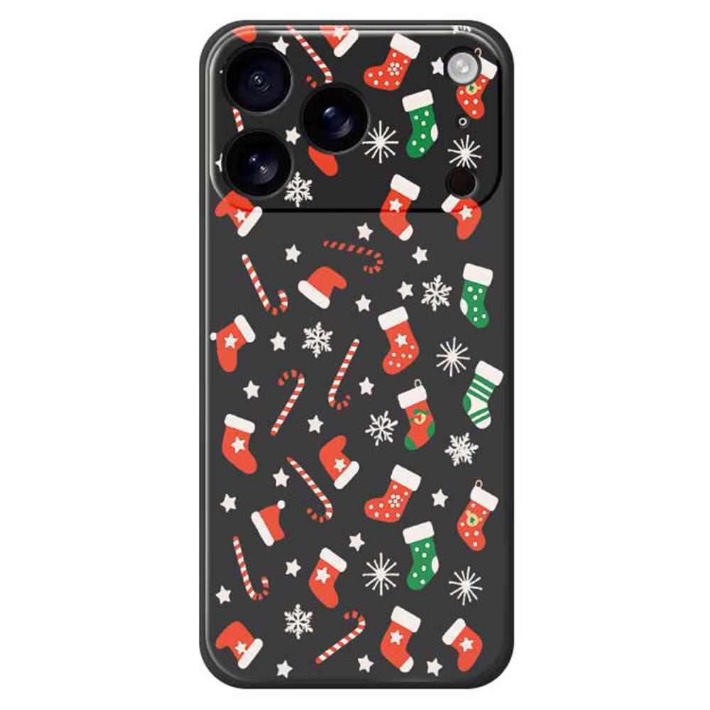 

For iPhone 17 Pro Max Case Red Green Socks and Canes Pattern Printing Straight Edge TPU Phone Back Cover Black